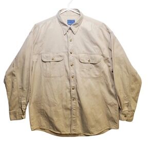 Kenzo Jeans Mens Large Tan Khaki Cotton Twill Long Sleeve Button Front Shirt